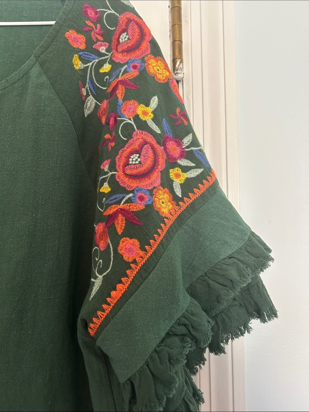 NWT Umgee Dark Green Boho Embroidered Fringe Tunic - Picture 5 of 6
